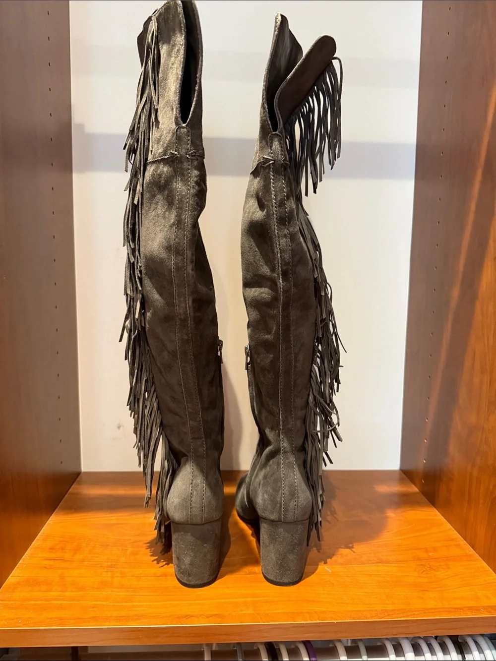 Frye Tall Fringe Over-the-Knee Suede Boots - Charcoal